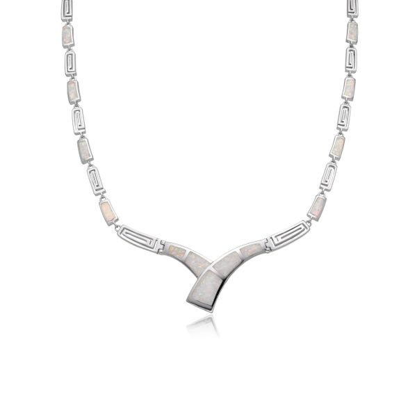 925 Sterling Silver Simulated White Opal necklace V NECK,55232-k17