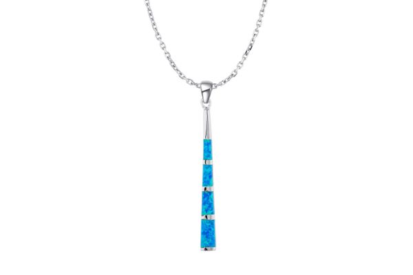 925 SILVER FIRE LAB BLUE OPAL INLAID LONG BAR, PENDANT - 33OP47-K5