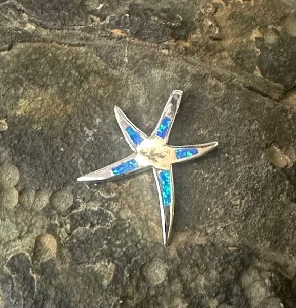 925 Sterling Silver Lab Grown Blue Opal Starfish pendant-33OP51-k5