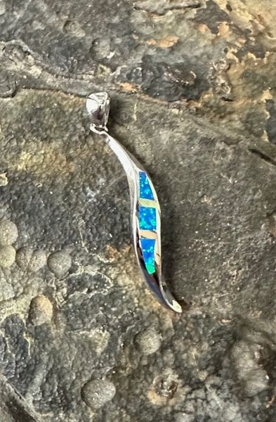 925 Sterling Silver Simulated Blue Opal wave pendant-33739-k5