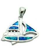 925 SILVER Simulated WHITE OPAL Boat Pendant ,33OP146-K5