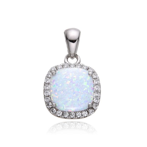 925 Sterling Silver Simulated White Opal Hallow Square Art Deco Pendant,33687-K17