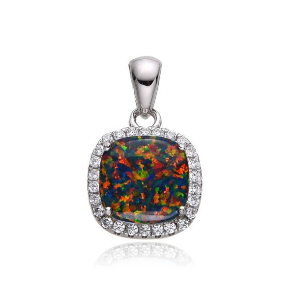 925 Sterling Silver Simulated Black Opal Hallow Square Art Deco Pendant,33687-K32