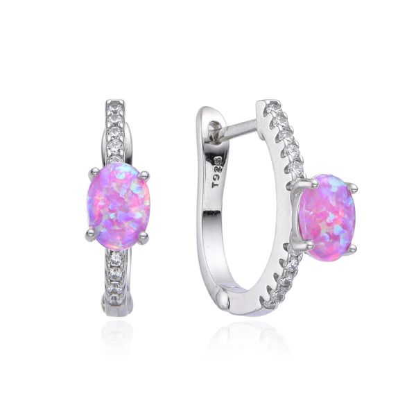 925 Sterling Silver Simulated pink opal English lock Earrings-22910-k10