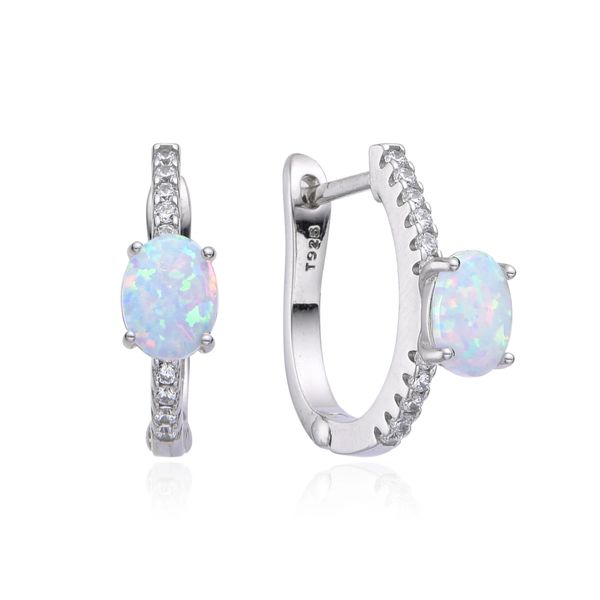 925 Sterling Silver Simulated WHITE opal English lock Earrings-22910-k17