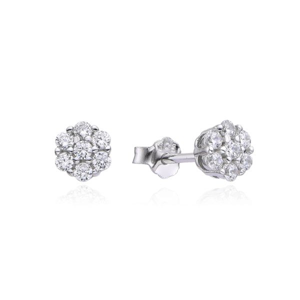 925 Sterling Silver Antique Vintage Multi- CZ Stone Diamond Floral Motif Stud Earrings 22916-WCZ