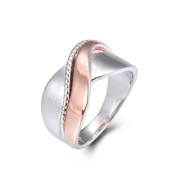 925 STERLING SILVER 2 TONE WIDE BAND COCKTAIL RING-11337