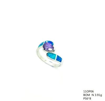 11OP06-925 STERLING SILVER MAN MADE INLAID OPAL RING