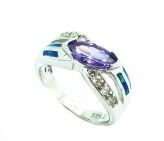 925 STERLING SILVER LAB GROWN BLUE OPAL CZ AMETHYST X RING-11OP99-K5