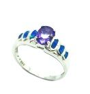 925 STERLING SILVER LAB GROWN BLUE OPAL OVAL STONE RING WITH AMETHYST-11OP101-K5-AMT