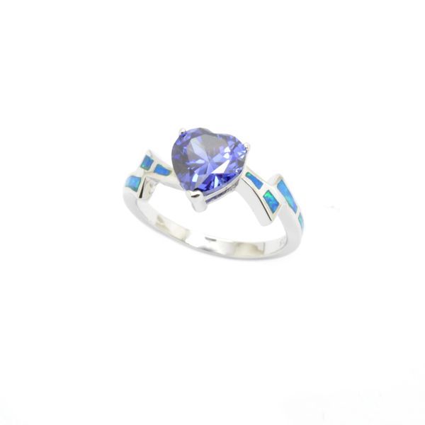 925 SILVER SIMULATED BLUE OPAL HEART RING - 11032-K5