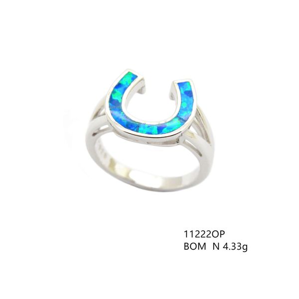 925 STERLING SILVER LAB GROWN BLUE OPAL HORSE SHOE RING -11222-K5