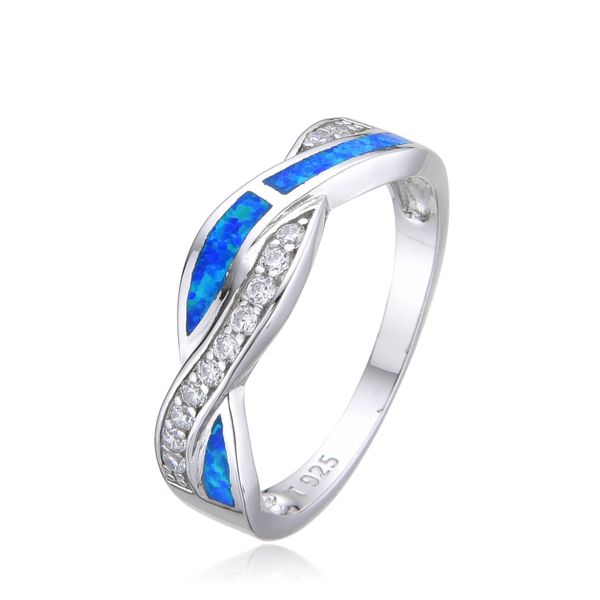 925 Sterling Silver 925 SIMULATED BLUE Opal INFINITY RING -11336-K5