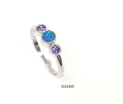 925 Sterling Silver 925 SIMULATED BLUE Opal 3 STONES RING -11312-K5