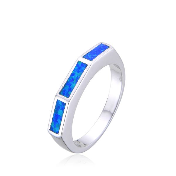 925 Sterling Silver 925 SIMULATED BLUE Opal BAND RING -11260-K5