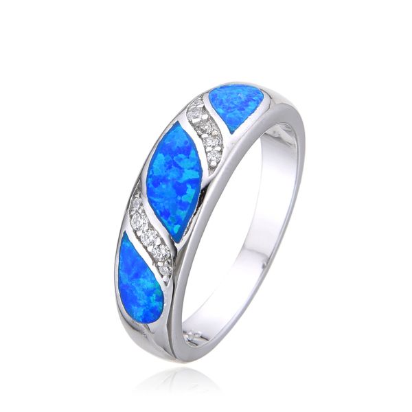 925 Sterling Silver 925 SIMULATED BLUE Opal WAVE RING -11217-K5