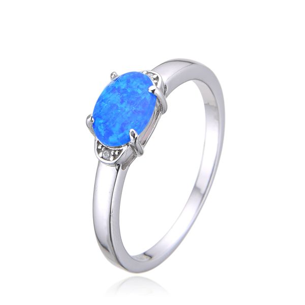 925 Sterling Silver 925 SIMULATED BLUE Opal OVAL RING -11523-K5