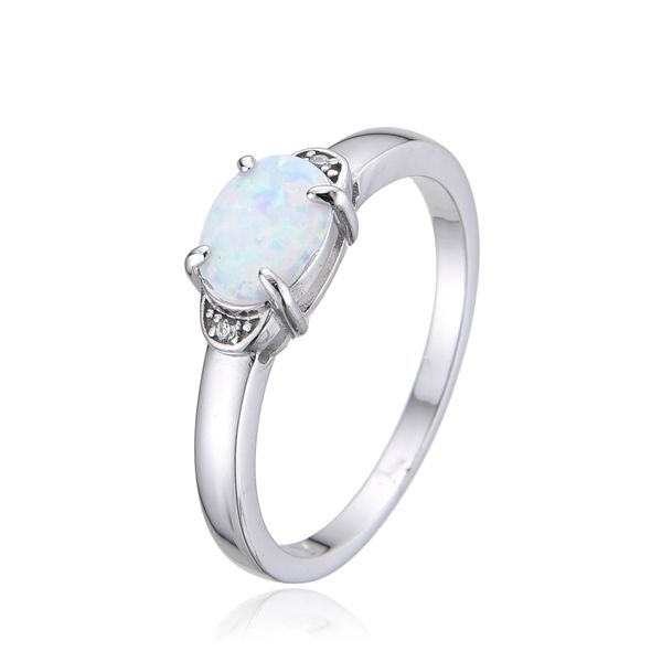 925 Sterling Silver 925 SIMULATED WHITE Opal OVAL SOLITAIRE RING -11523-K17