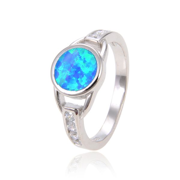 925 Sterling Silver 925 SIMULATED WHITE Opal ROUND SOLITAIRE RING -11525-K5