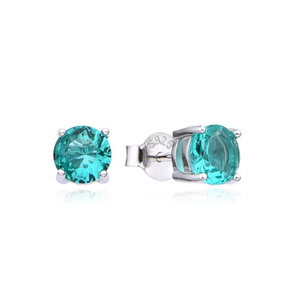 925 STERLING SILVER SIMULATED NANO PARAIBA CHANGING COLOR STONE 5MM STUD EARRINGS -22CZ22-3113