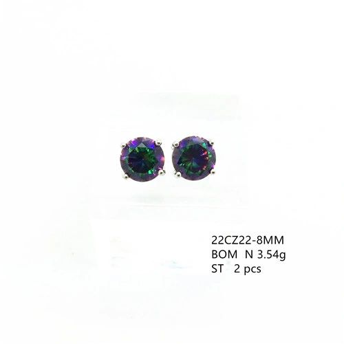 925 STERLING SILVER SIMULATED CZ MYSTIC TOPAZ STONE 6MM STUD EARRINGS -22CZ22-MY