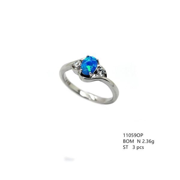 925 STERLING SILVER SIMULATED BLUE OPAL SOLITAIRE RING 6X8 OVAL STONE -11059-K5