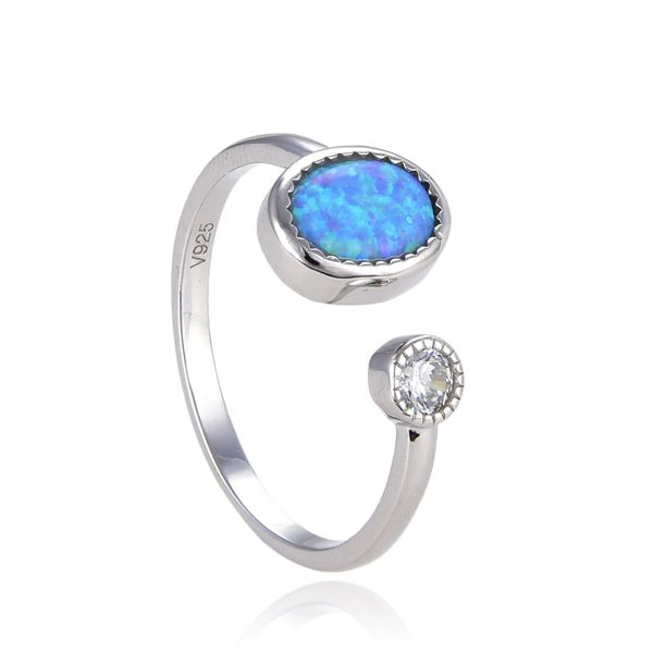 925 sterling silver adjustable size rings oval blue opal ring -11604-k5