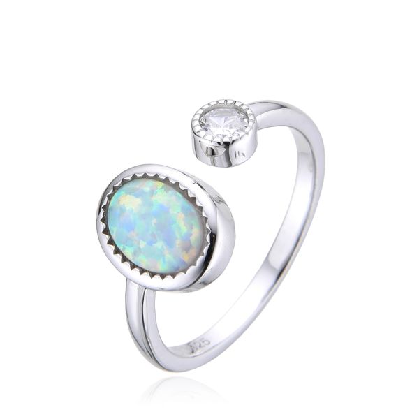 925 sterling silver adjustable size rings oval WHITE opal ring -11604-k17