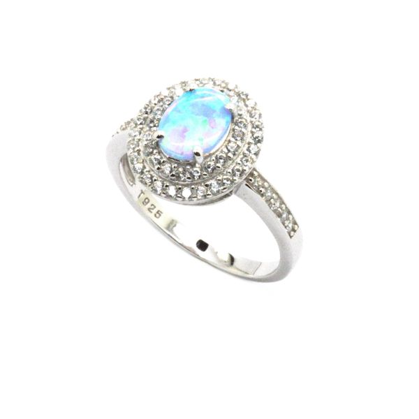 925 STERLING SILVER HALO LAB GROWN BLUE OPAL RING -11091-K6