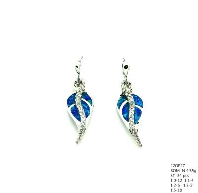 22op27 sterling silver leaf opal earrings