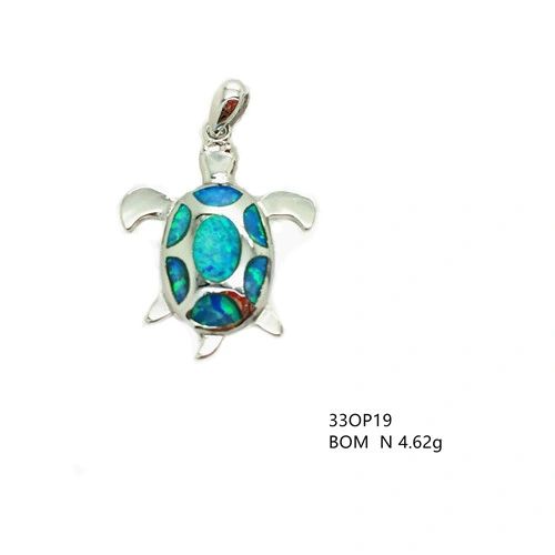 925 SILVER SIMULATED BLUE OPAL INLAID TURTLE PENDANT-SEA LIFE-33op19