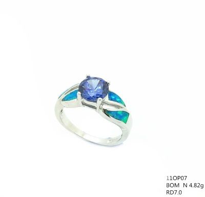 11OP07 STERLING SILVER INLAID OPAL RING WITH AMETHYS CZ
