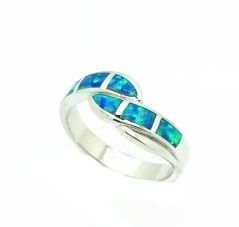 925 STERLING SILVER WAVE INLAID SIMULATED BLUE OPAL RING-11OP18-K5