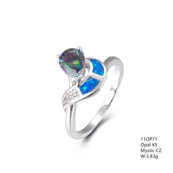 Moon 925 SILVER Ring,Lab Grown ,Opal RING, with rainbow Mystic Stone 11op71