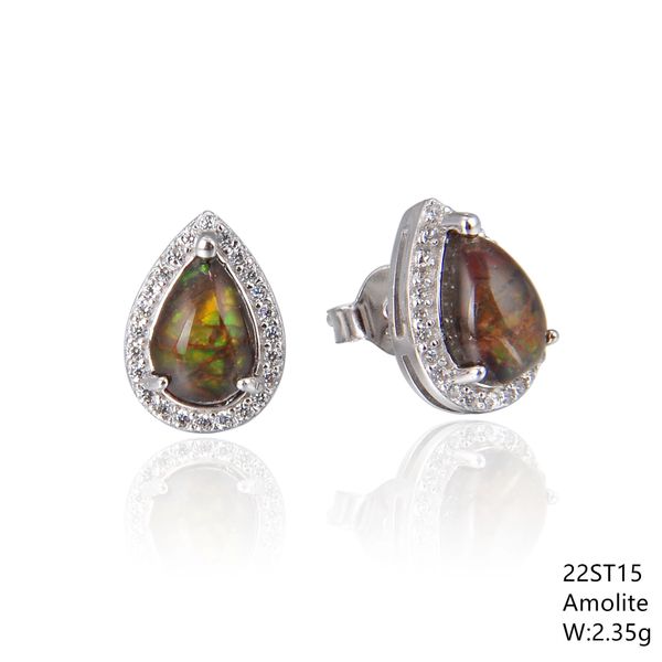 Ammolite Halo Post Earrings in Silver 22st15