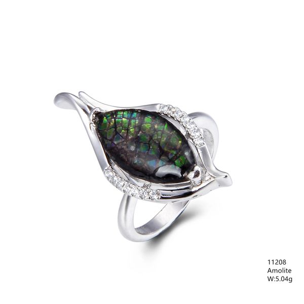 Ammolite Sterling Silver Ring marquise shape, 11208