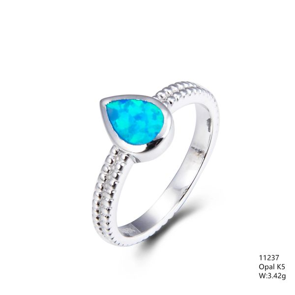Created Opal Silver Ring,Drope shape , 11237