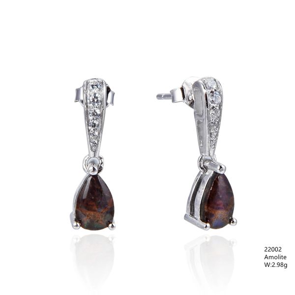 Canadian Ammolite silver earrings , Drop dangling halo design, 22002