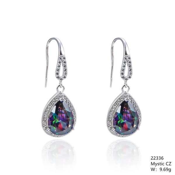 Mystic Rainbow CZ Silver Earrings,22336, CZ Fishwire Hook