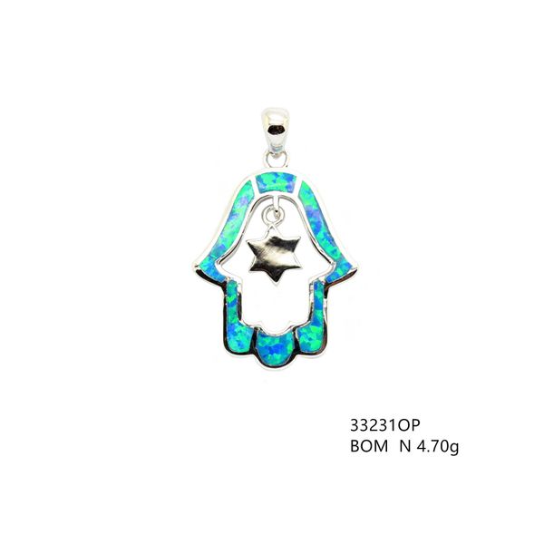 925 Silver Inalid lab Created Opal hand Pendant