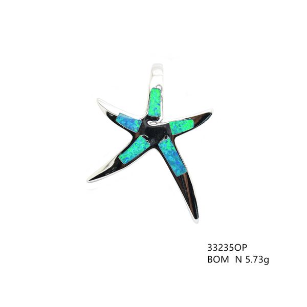 Star Fish, 925 Silver Lab Created Opal Pendants, 33235