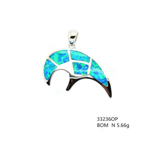 925 Silver Alaska Bear , Inlaid Lab Opal Pendant, 33236