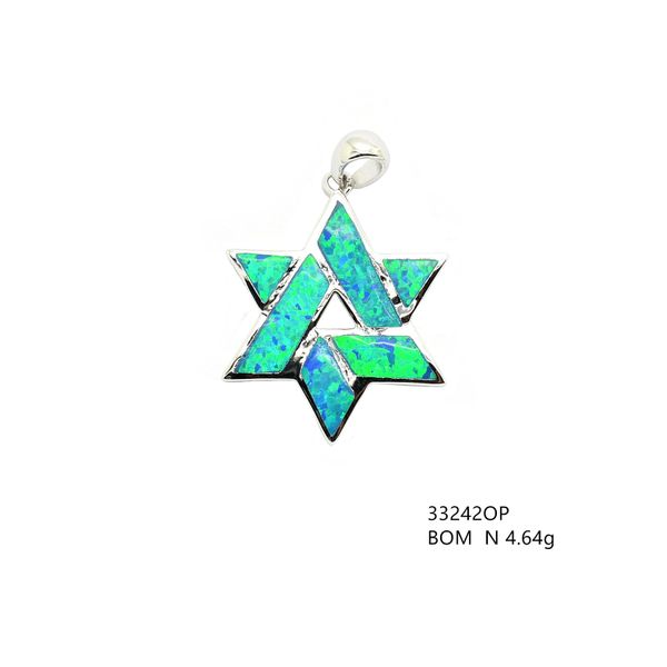 925 Silver ,Jewish Star , Inlaid Lab Opal Pendant, 33242