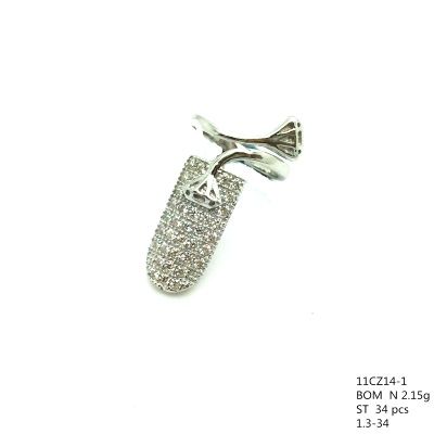 Nail Silver CZ Rings, Adjustable, Diamond charm , nail ring, 11cz14-1