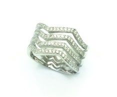 925 SILVER 4 CHANNEL WIDE CZ CIGAR BAND RING , 11CZ22