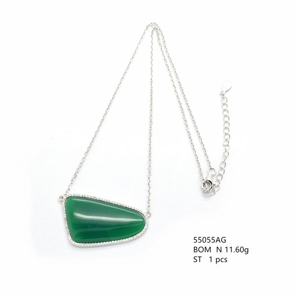Sterling Silver NATURAL Green Ageta , free style Necklace , 55055-AG
