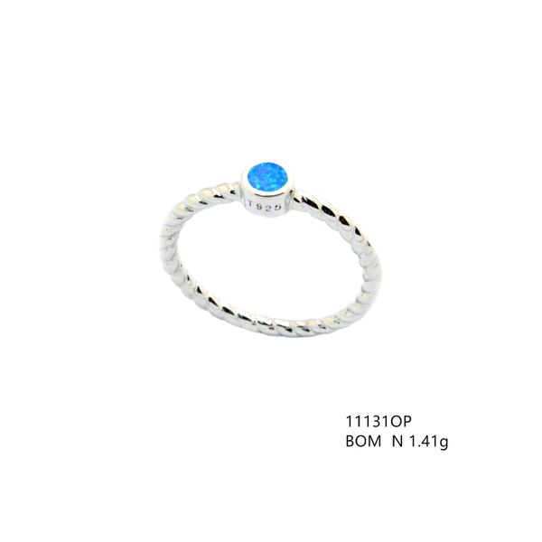 925 SILVER LAB CREATED INLAID 4MM BLUE OPAL CABLE RING ,11131-K5