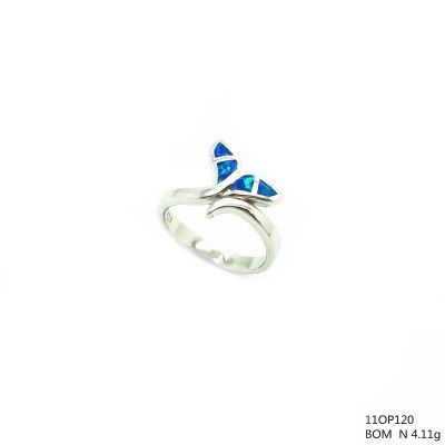 925 SILVER INLAID LAB OPAL WHALE TAIL RING-11OP120-K5