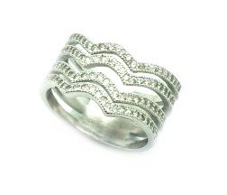 925 STERLING SILVER MICRO SETTING CZ CHANNELS WAVE RING , 11CZ35-WH