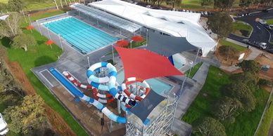 50 Metre Pool, Learn to Swim Pool & Leisure Pool using 305mm parallel straight & radius grating.
